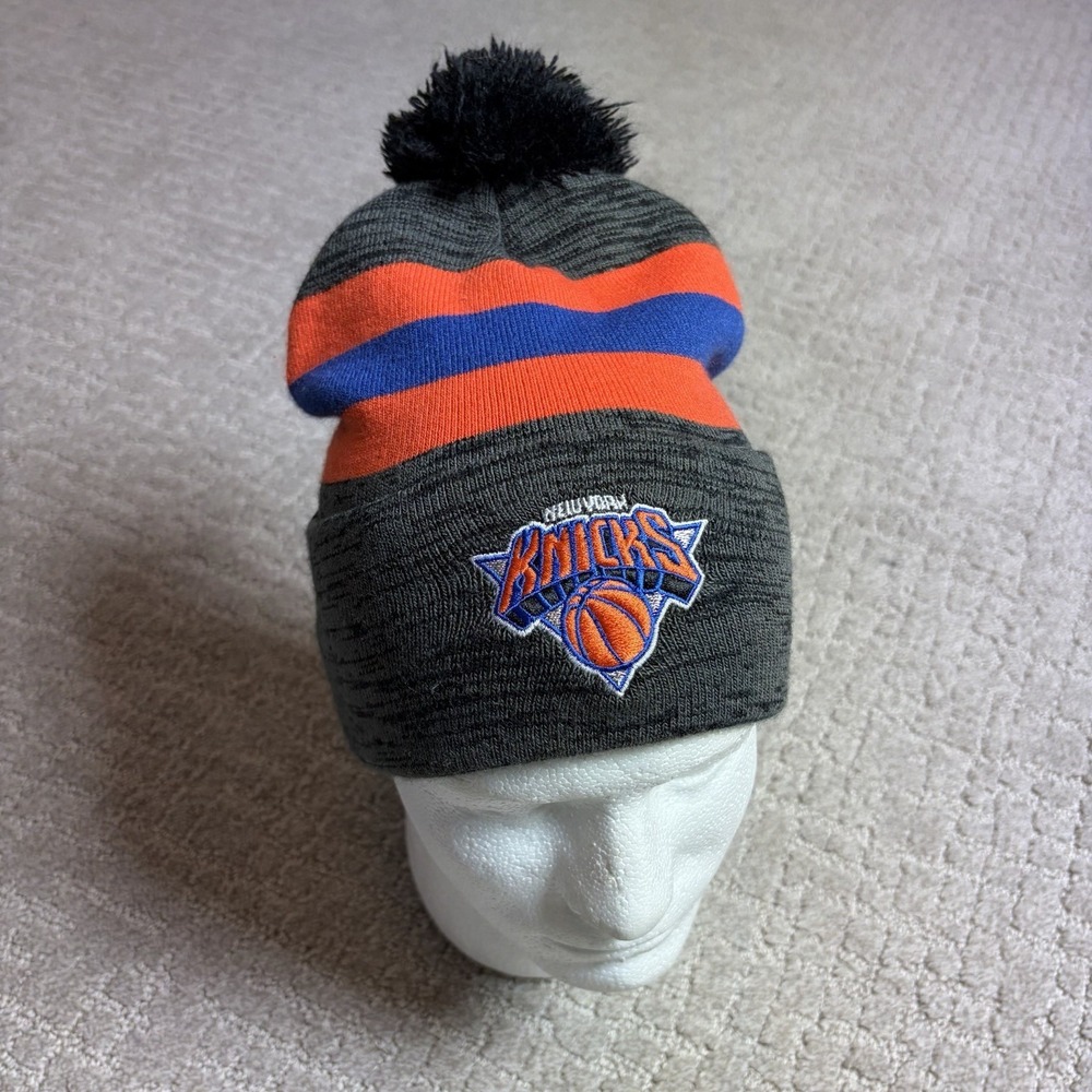 New York Knicks 47 Brand Beanie Hat City Edition Gray Orange Blue Pom Cuff Knit